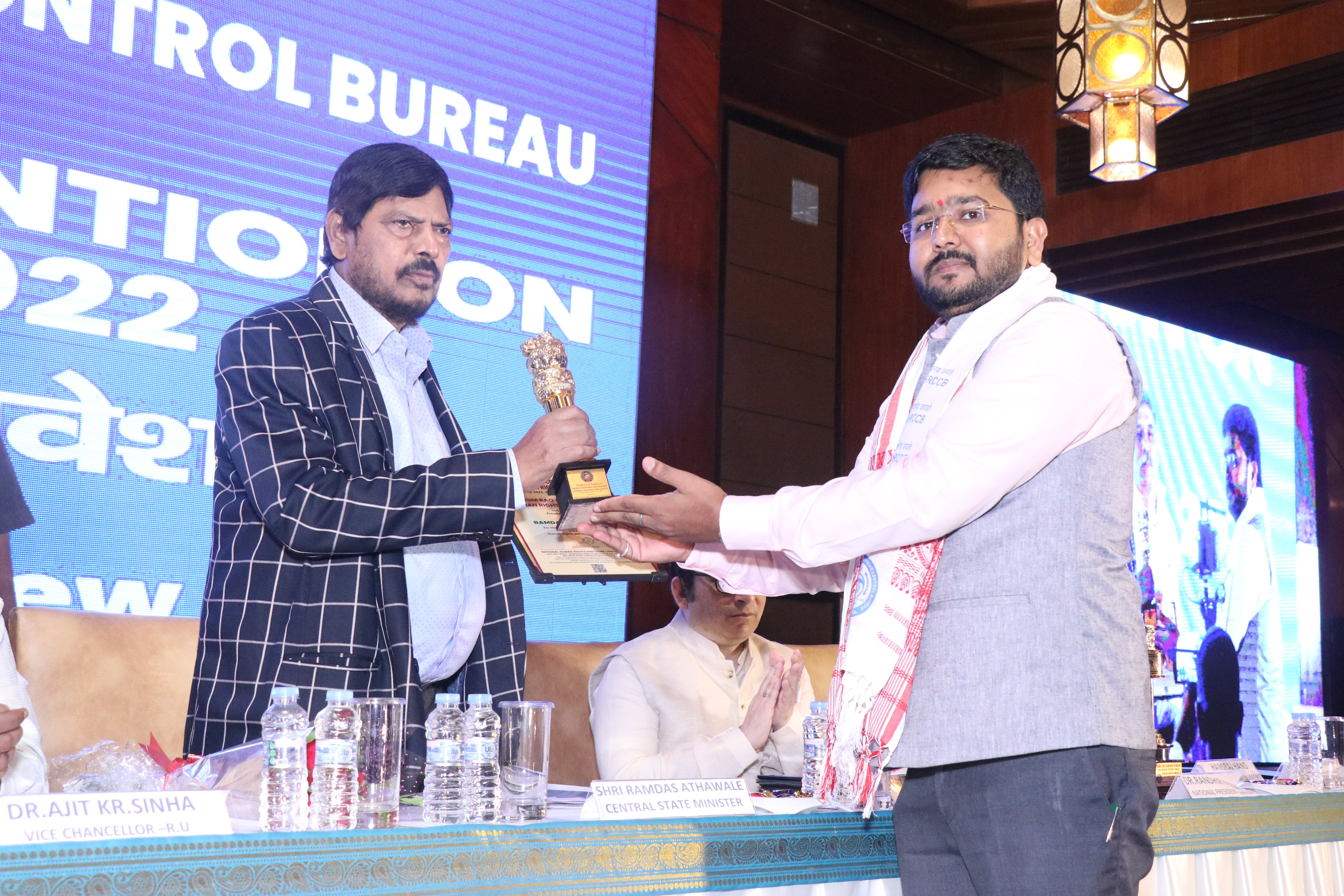 Ramdas Bandu Athawale , Social Activist and Hon'ble Minister of State for Social Justice and Empowerment, Govt.of India ,  received Mahatama Gandhi Human Rights Award 2022 during International Convention on Human Rights 2022 at The Ashok, New Delhi.